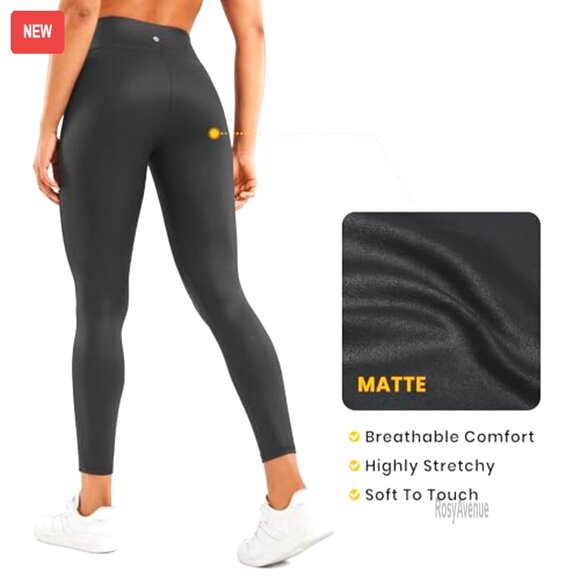 Faux Leather Leggings High Waist 25" Inseam Stretch Tights Women's - Picture 6 of 6